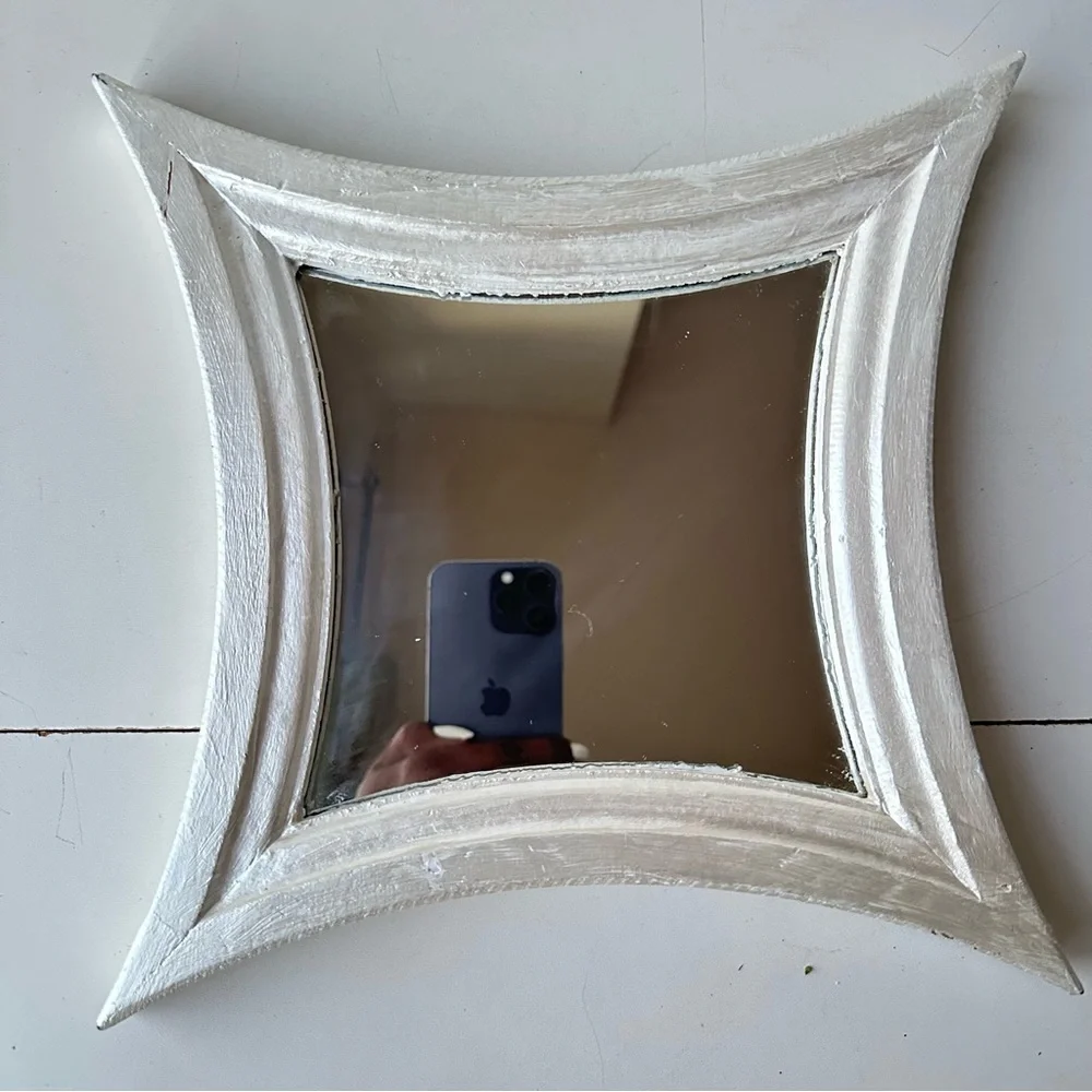 Vintage Silver Starburst Square Mirror - Mid-Century Modern Concave Wall Decor